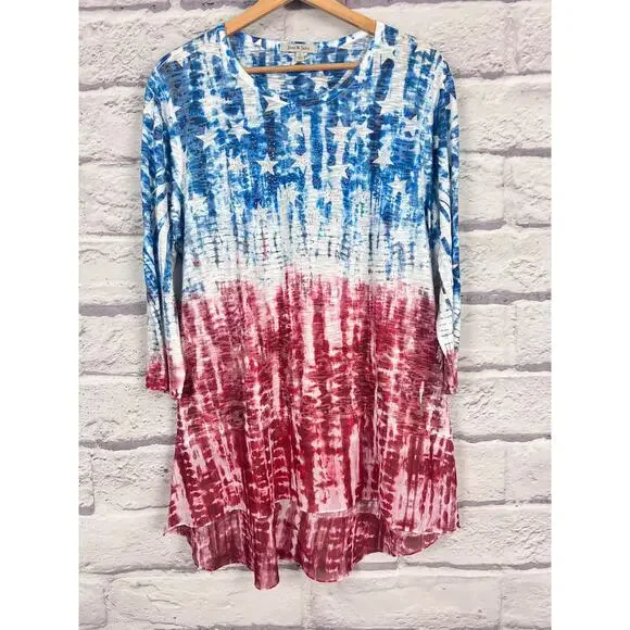 Jess & Jane Womens L Boho Artsy Eclectic Indie USA Rhinestone Star Tunic Top - Picture 3 of 12